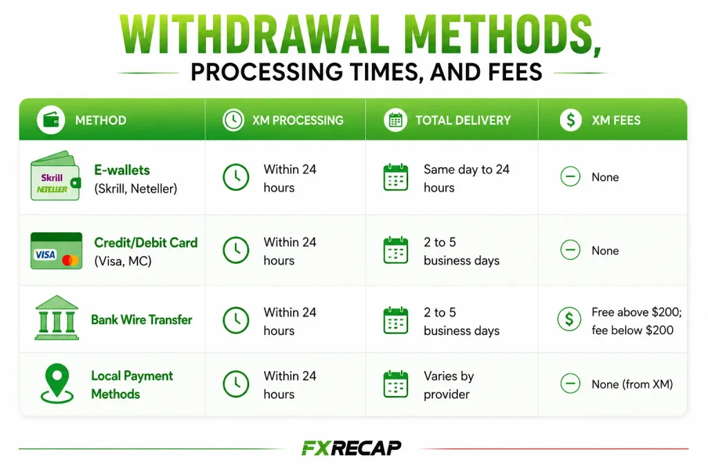XM withdrawal methods