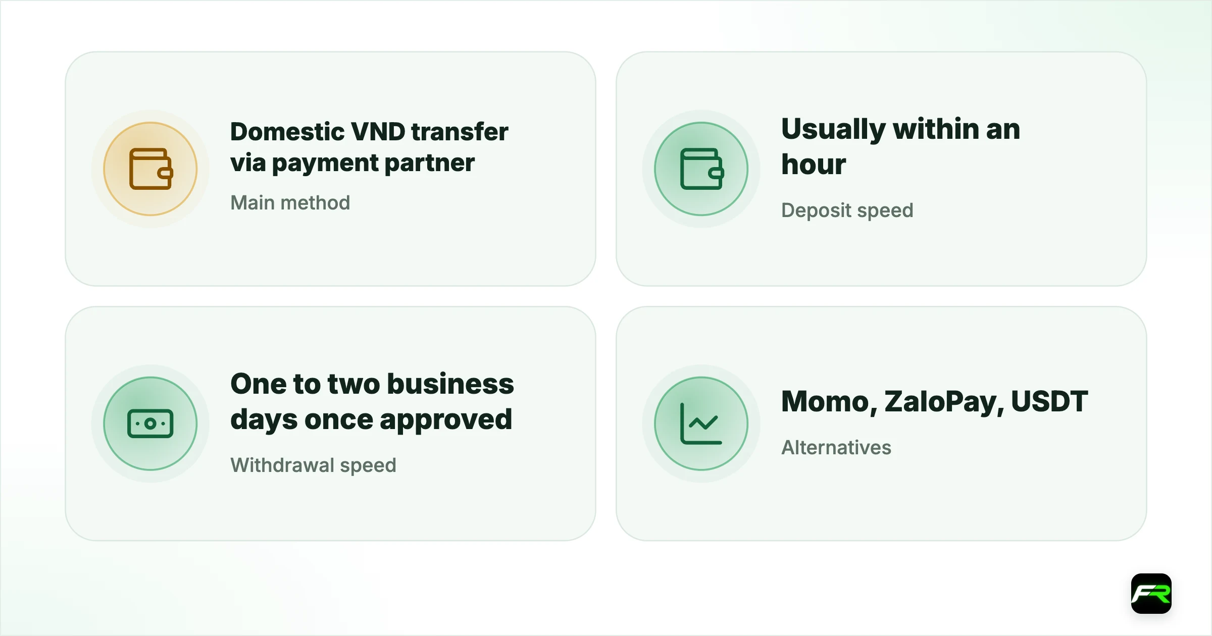 Why the middleman risk is worse here. Main method: Domestic VND transfer via payment partner; Deposit speed: Usually within an hour; Withdrawal speed: One to two business days once approved; Alternatives: Momo, ZaloPay, USDT; Avoid: Any agent' between you and the broker