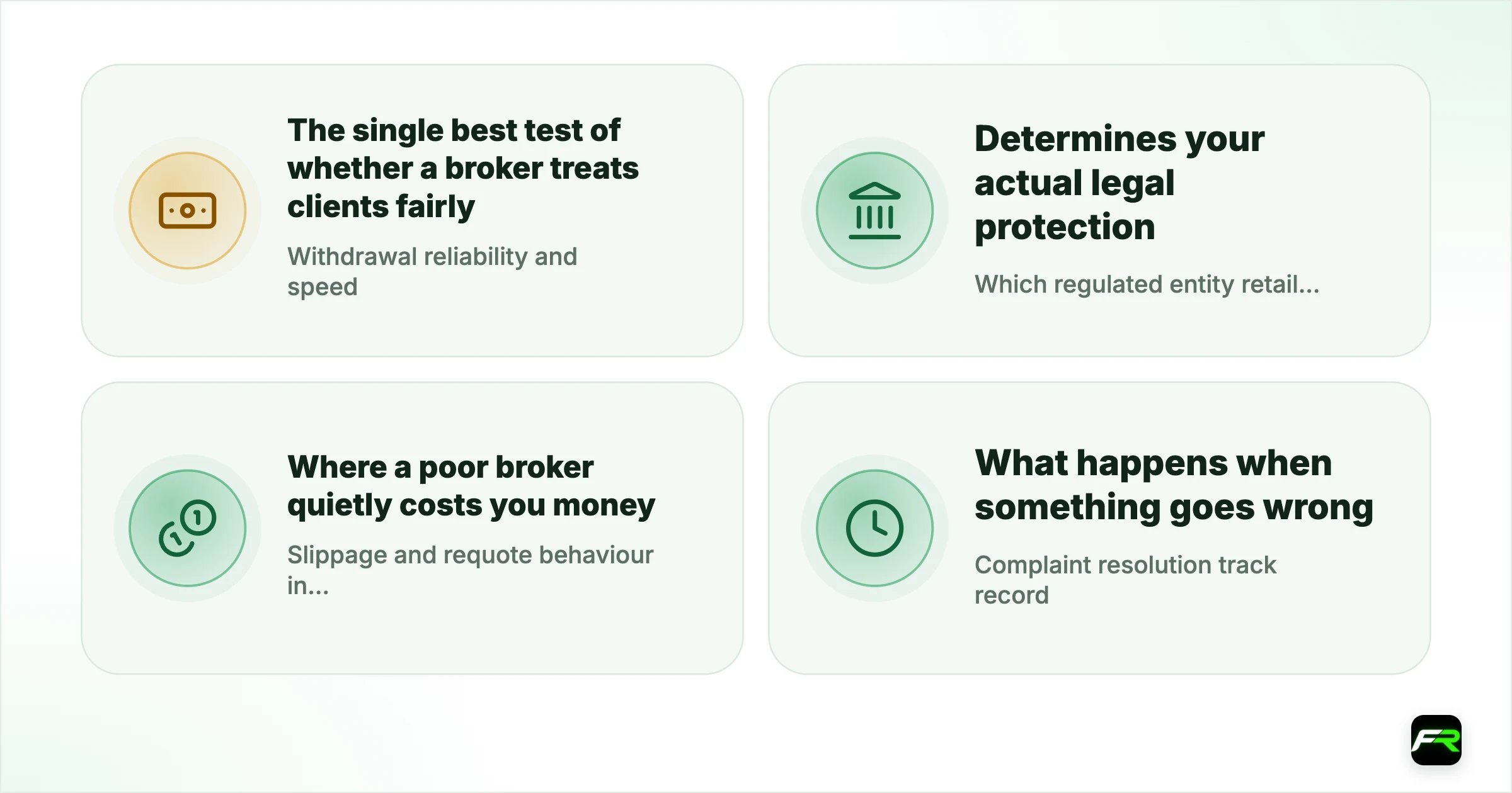 What the criteria usually skip. Withdrawal reliability and speed: The single best test of whether a broker treats clients fairly; Which regulated entity retail clients are onboarded to: Determines your actual legal protection; Slippage and requote behaviour in fast markets: Where a poor broker quietly costs you money; Complaint resolution track record: What happens when something goes wrong; Segregation of client funds and audit status: Protection if the broker fails