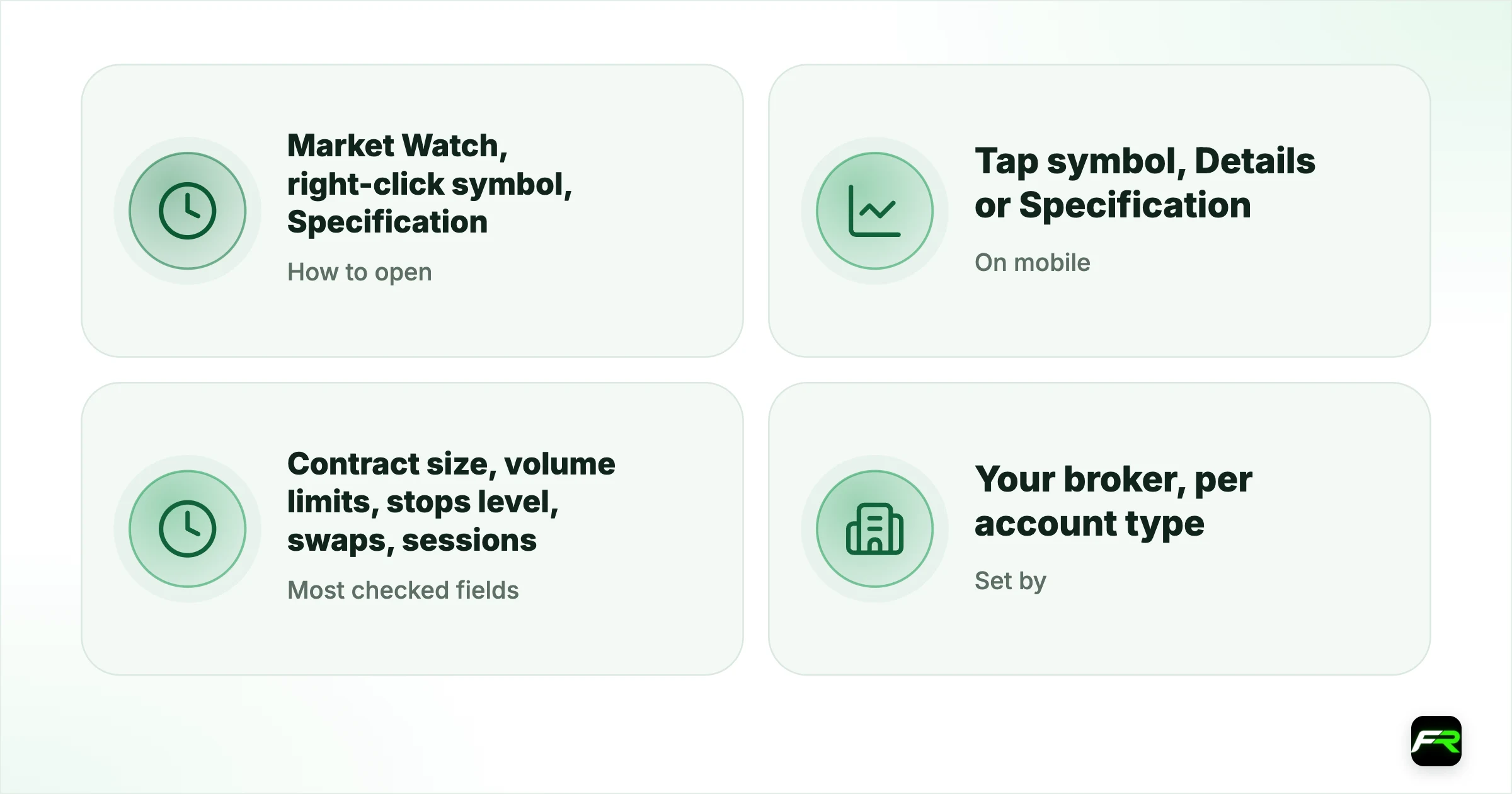 How to Read the MT5 Specification Window: Every Field That Matters. How to open: Market Watch, right-click symbol, Specification; On mobile: Tap symbol, Details or Specification; Most checked fields: Contract size, volume limits, stops level, swaps, sessions; Set by: Your broker, per account type; Changes: Brokers can update fields, especially swaps