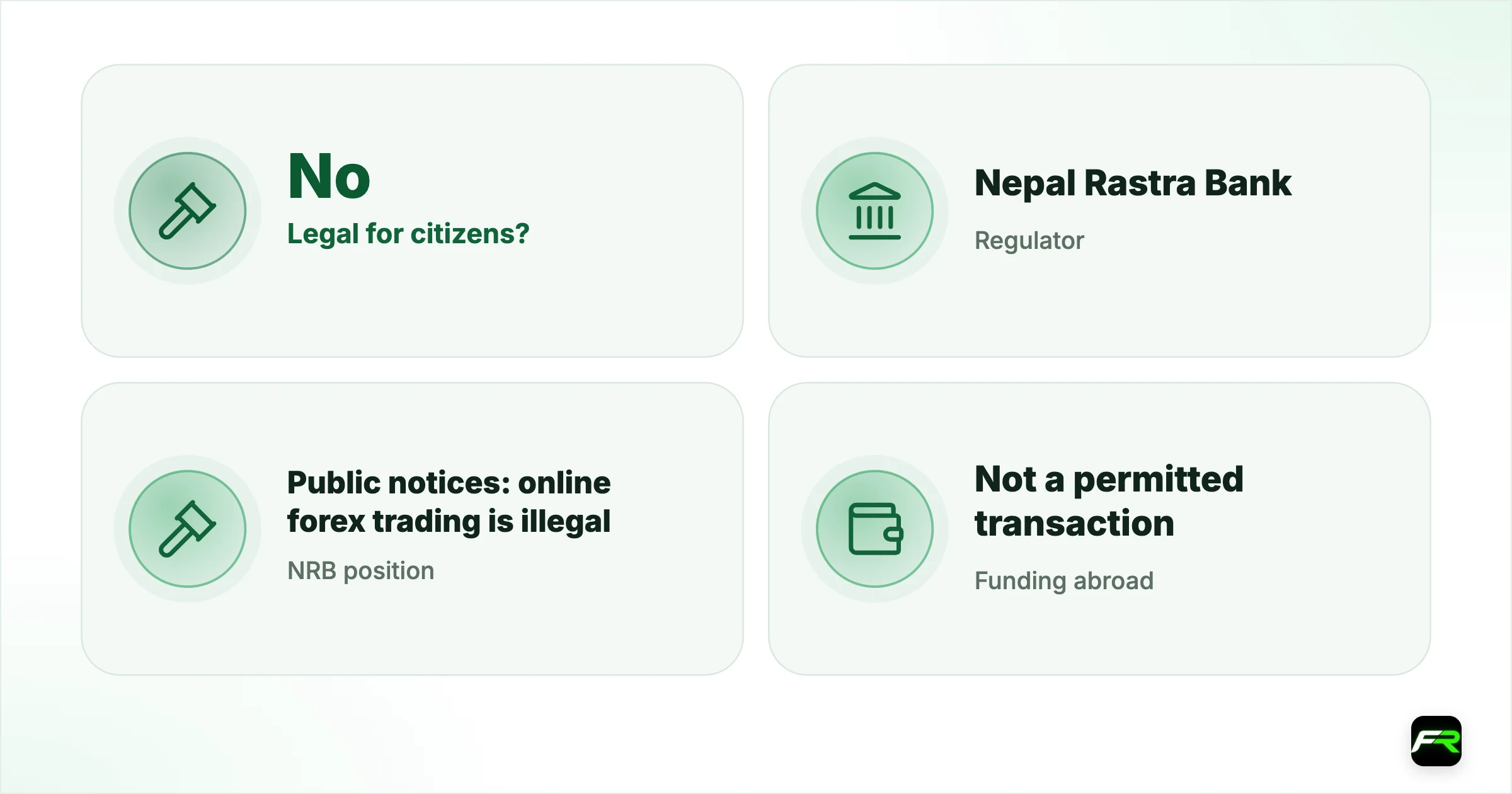 Best times to trade from Nepal. Legal for citizens?: No; Regulator: Nepal Rastra Bank; NRB position: Public notices: online forex trading is illegal; Funding abroad: Not a permitted transaction; The one legal option: A demo account with virtual money; Time zone: GMT+5:45; Tokyo session ~05:45–14:45 local