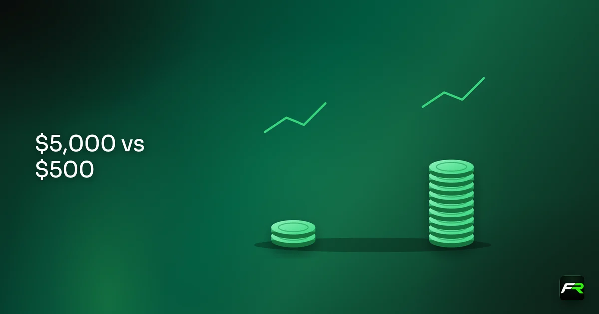 Illustration: two coin stacks of very different heights with the same chart above