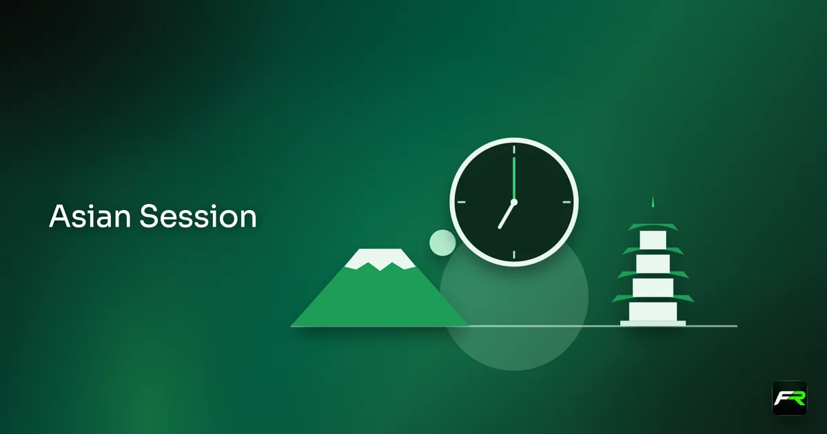 Illustration: clock over a sunrise skyline of asian landmarks