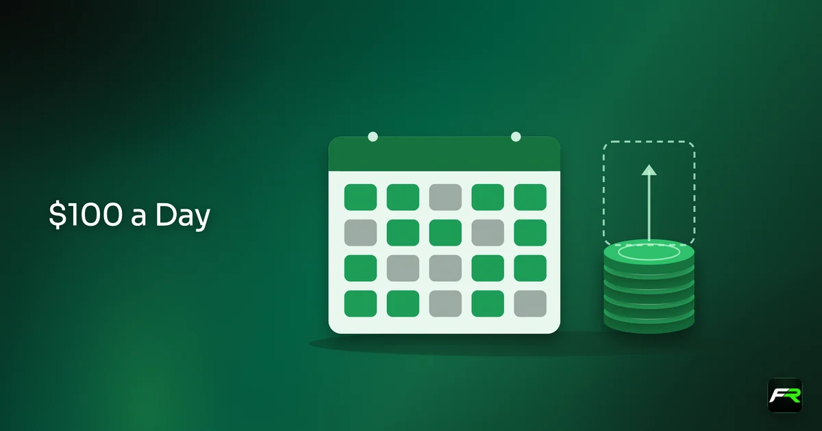Calendar of trading days with green and grey squares beside a coin stack