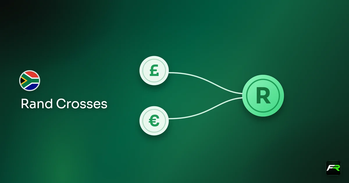 Illustration: pound and euro coins both linked to a rand coin