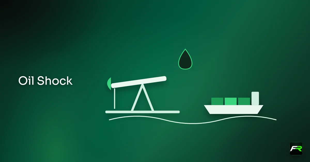 Illustration: oil pump and tanker pushing a wave toward coins