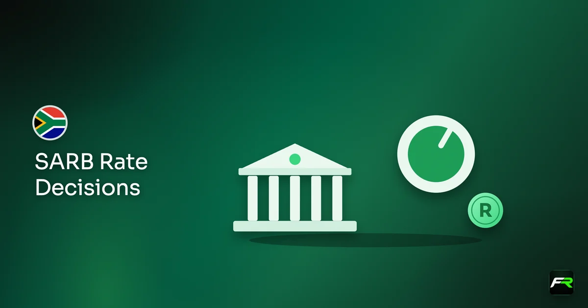 Illustration: central bank with a rate dial and a rand coin