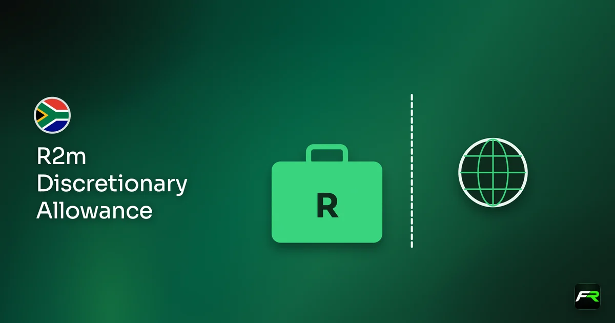Illustration: suitcase of rand crossing a border line