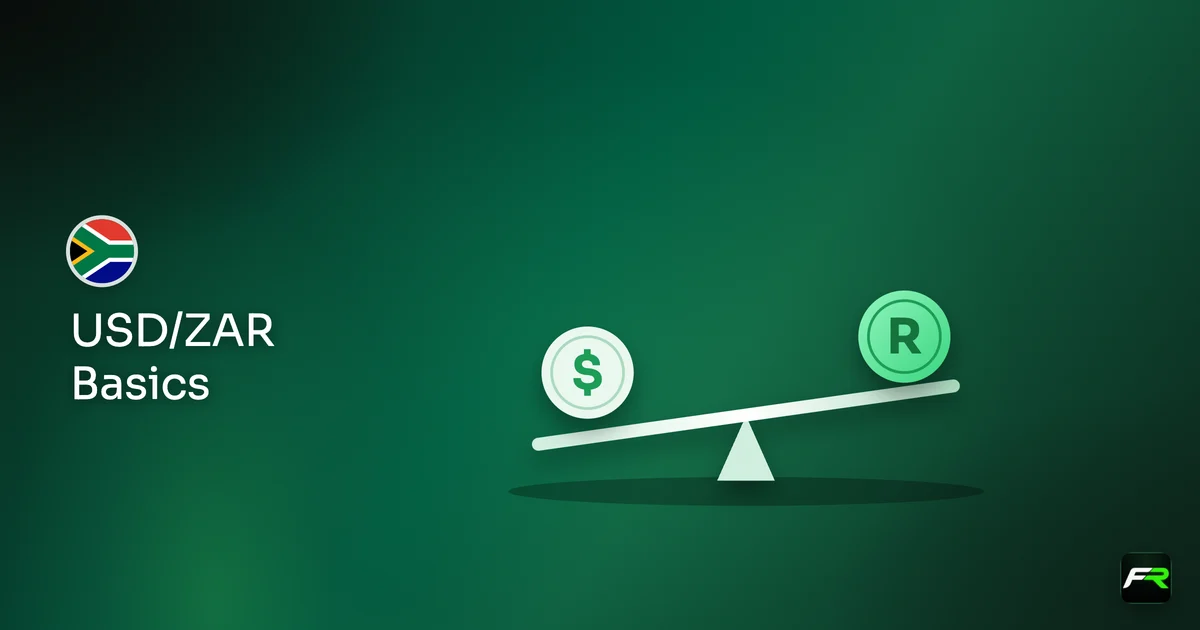 Illustration: dollar and rand coins on a seesaw