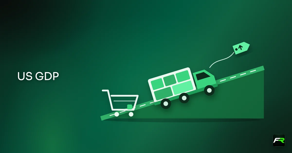 A loaded freight truck climbing a rising road with a price tag streamer, and an almost empty shopping cart at the foot of the hill