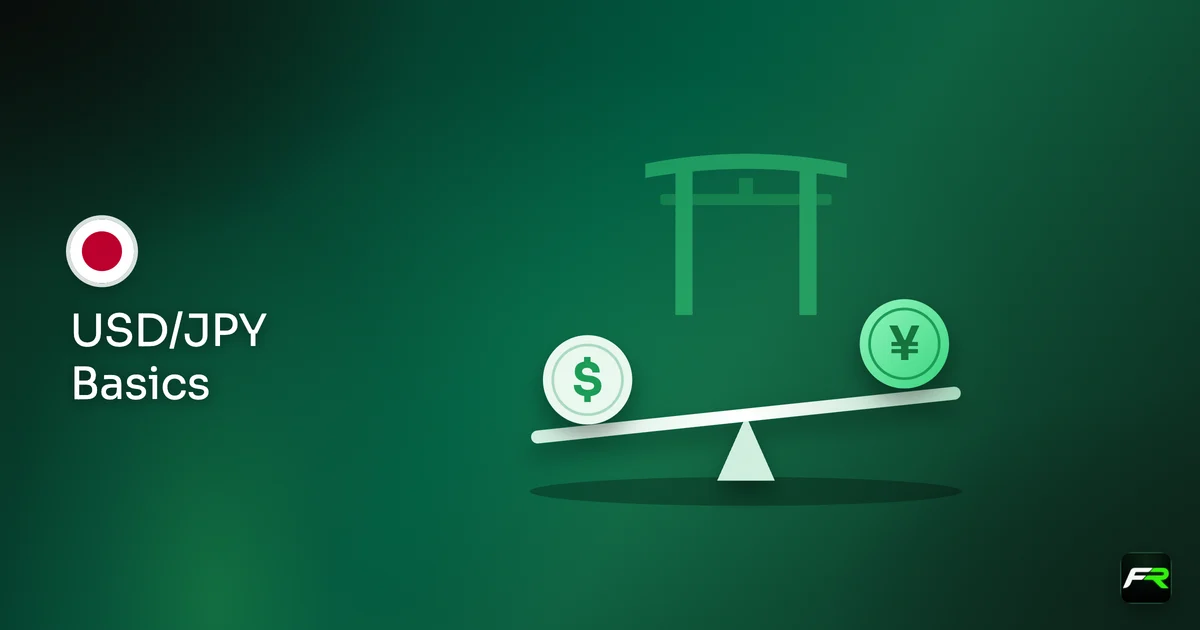 Illustration: dollar coin and yen coin on a seesaw under a torii