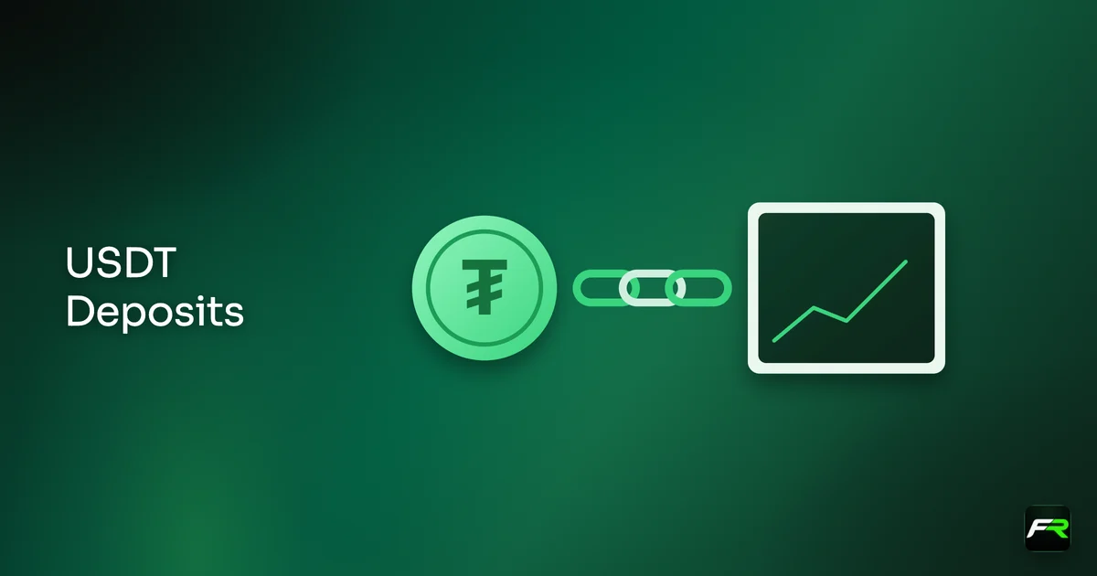 Illustration: crypto coin linked by chain blocks to a broker screen