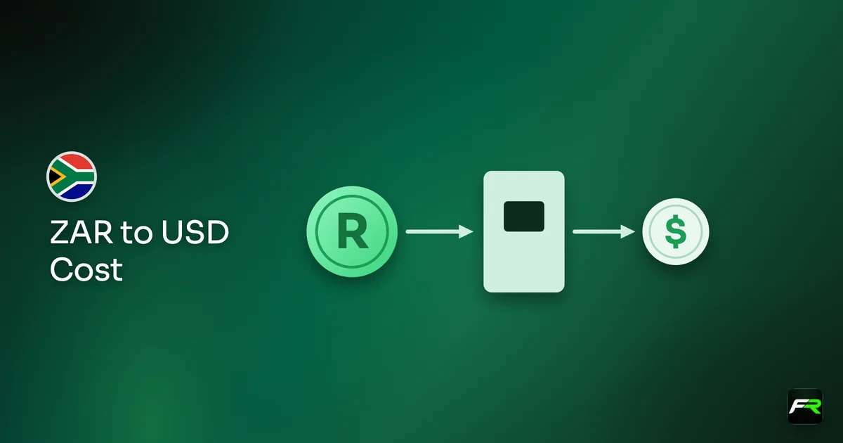 Illustration: rand coin passing a toll gate and coming out smaller as a dollar